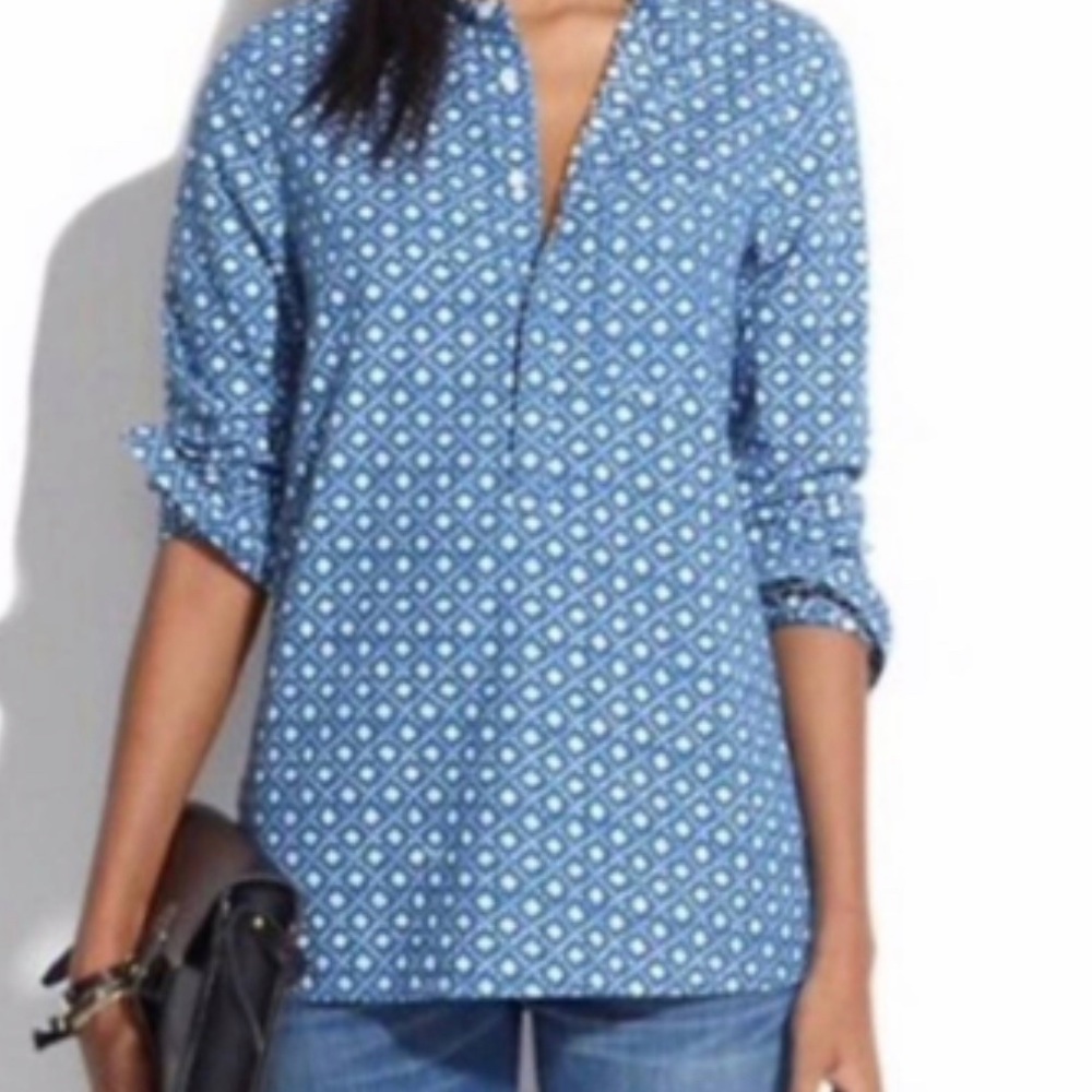 Madewell Blue Geo-Print Long Sleeve Blouse